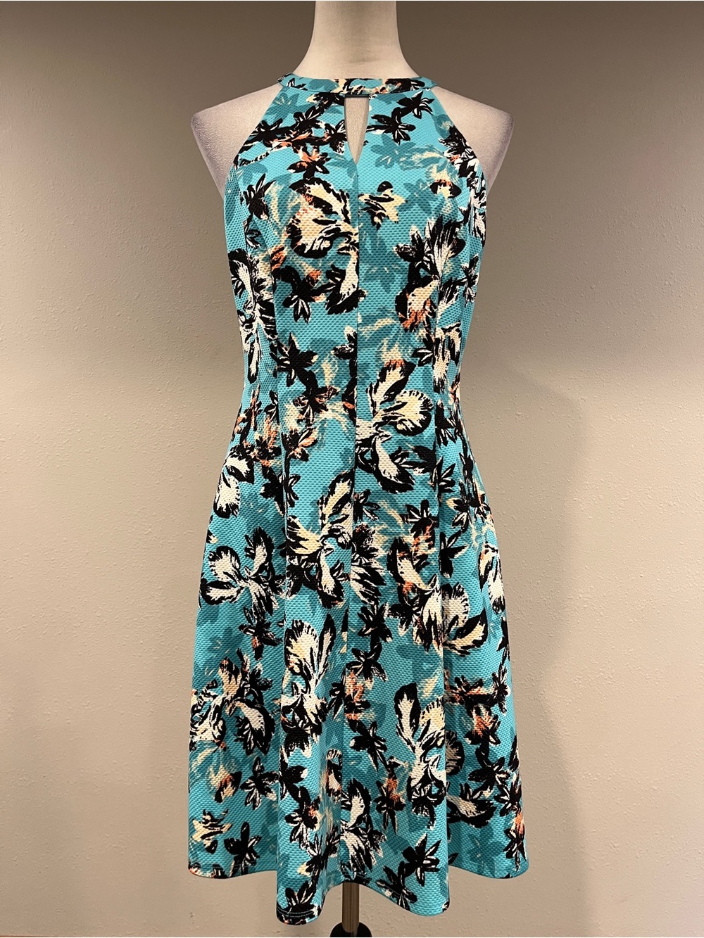 WISP Sleeveless Teal Floral Halter Dress